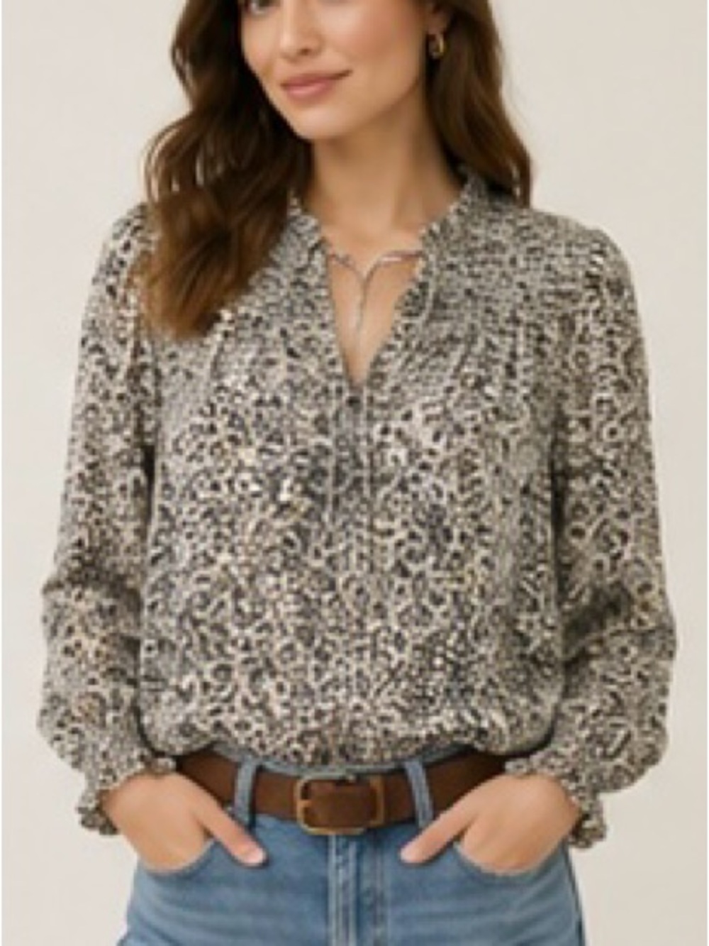 Free People Lela Floral Smocked Blouse XS Boho Romantic Semi-Sheer